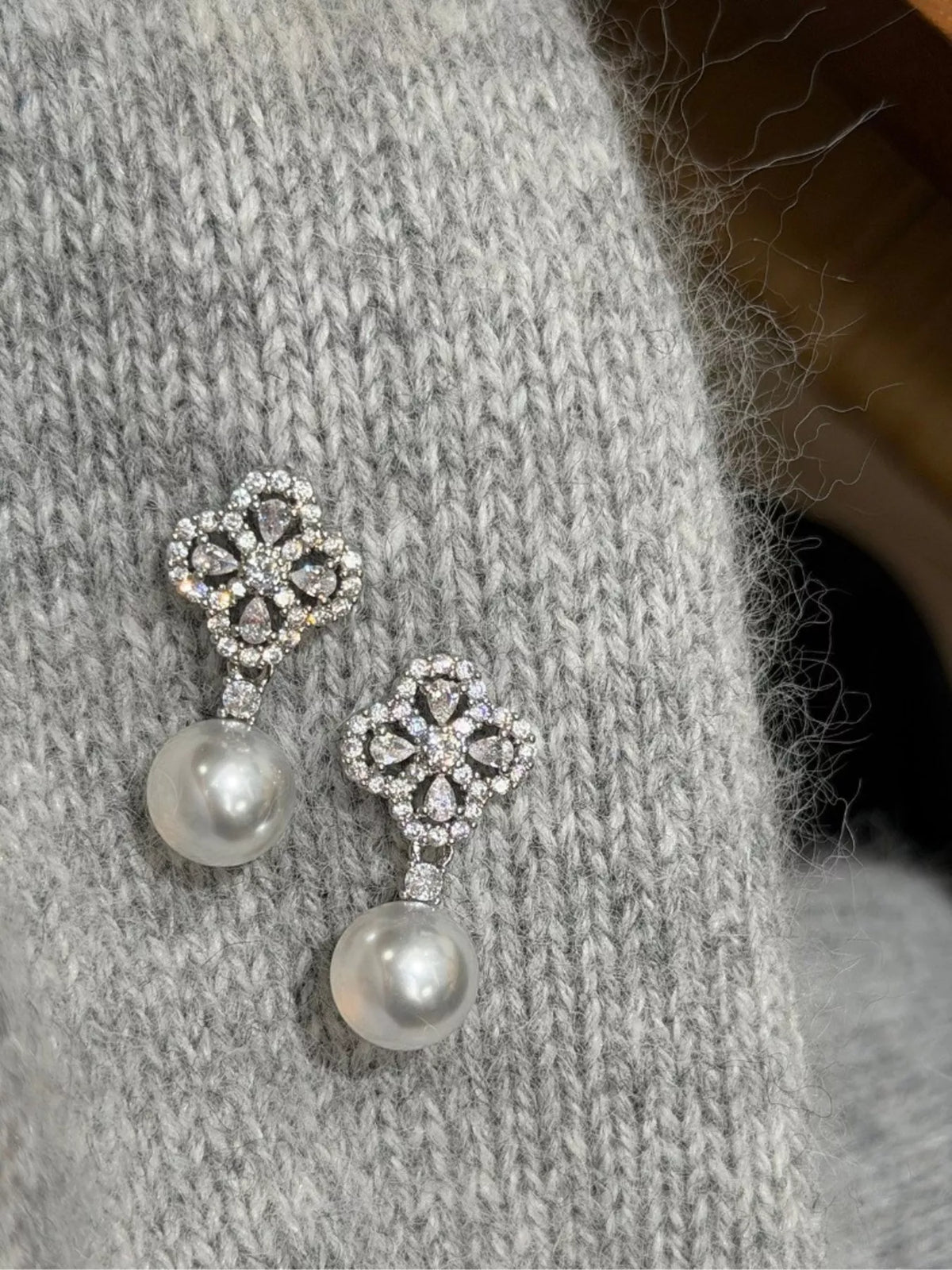 Zircon Four Leaf Clover Pearl Drop Earrings - Lilixa.store