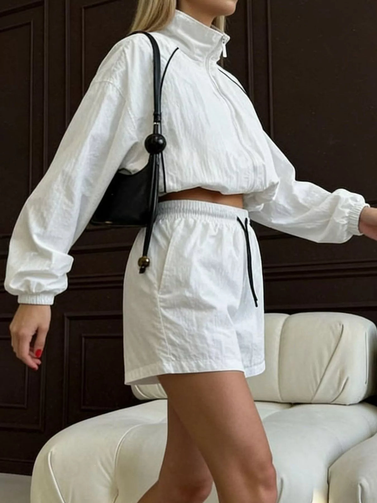 Zip-Up Jacket and Shorts Two-Piece Set - Lilixa.store