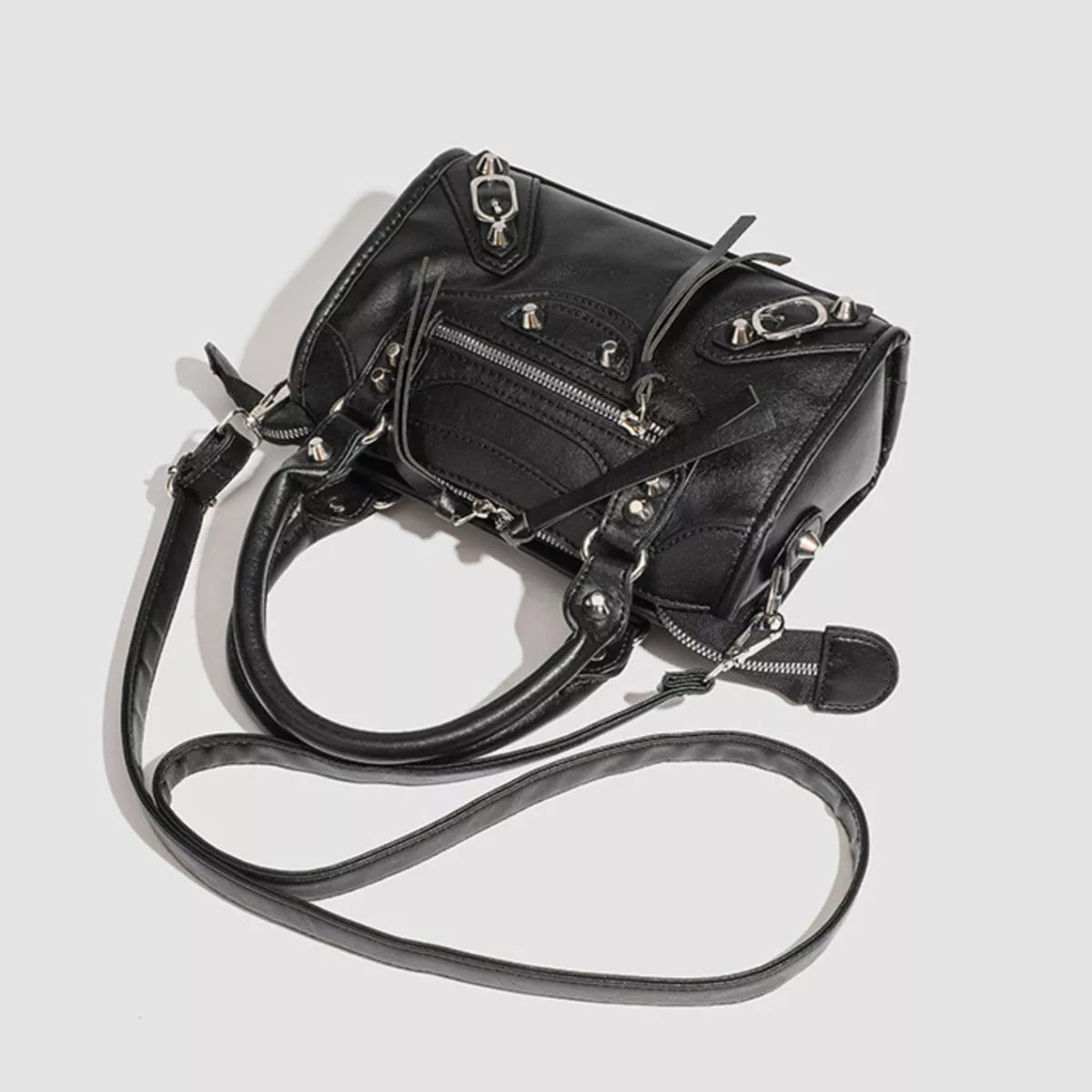Motorcycle Style Studded Leather Crossbody Bag