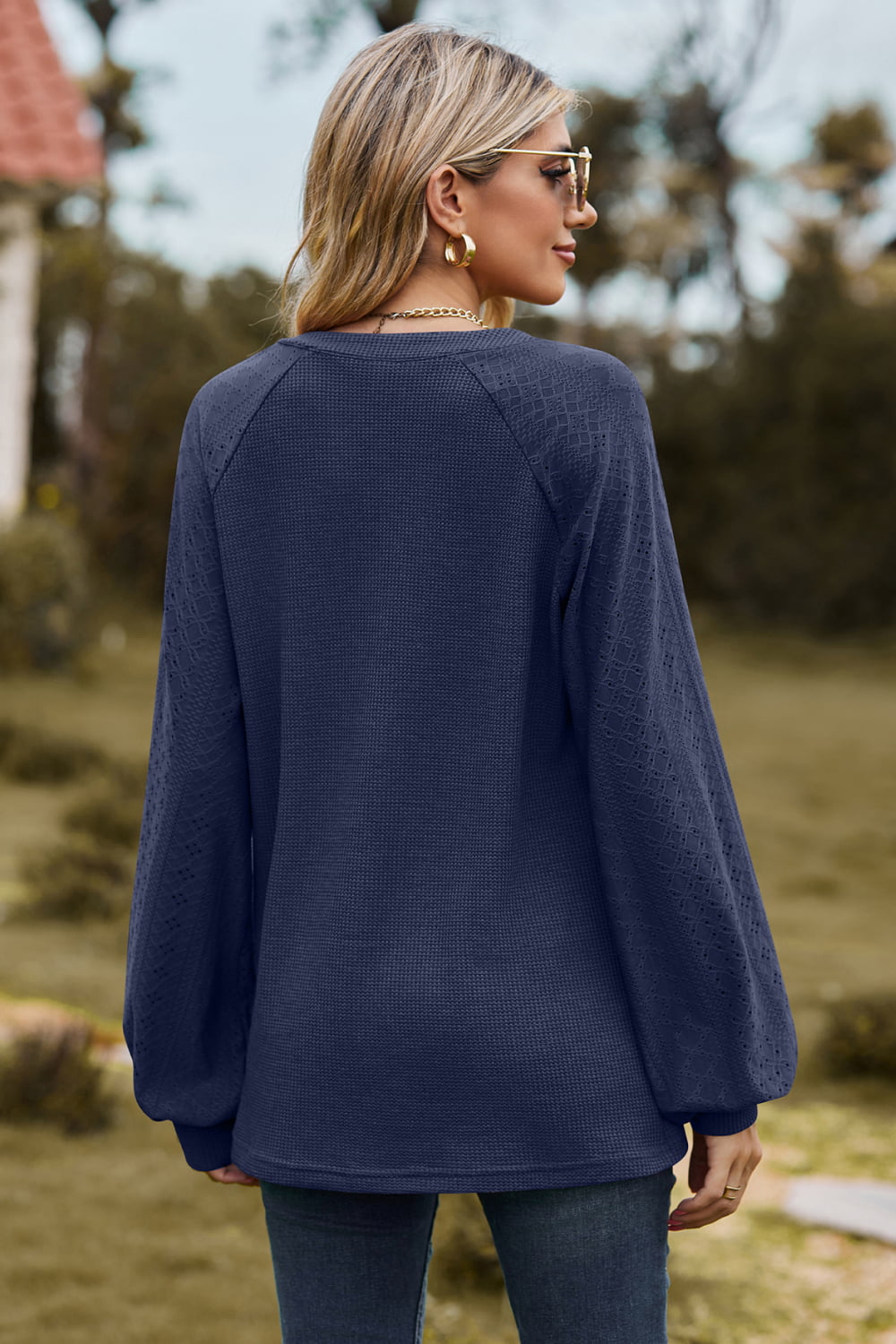 Notched Neck Raglan Sleeve Blouse, view 6