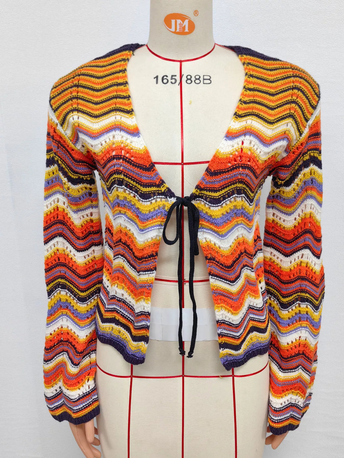 Vibrant Chevron Striped Tie-Front Knit Cardigan, view 5