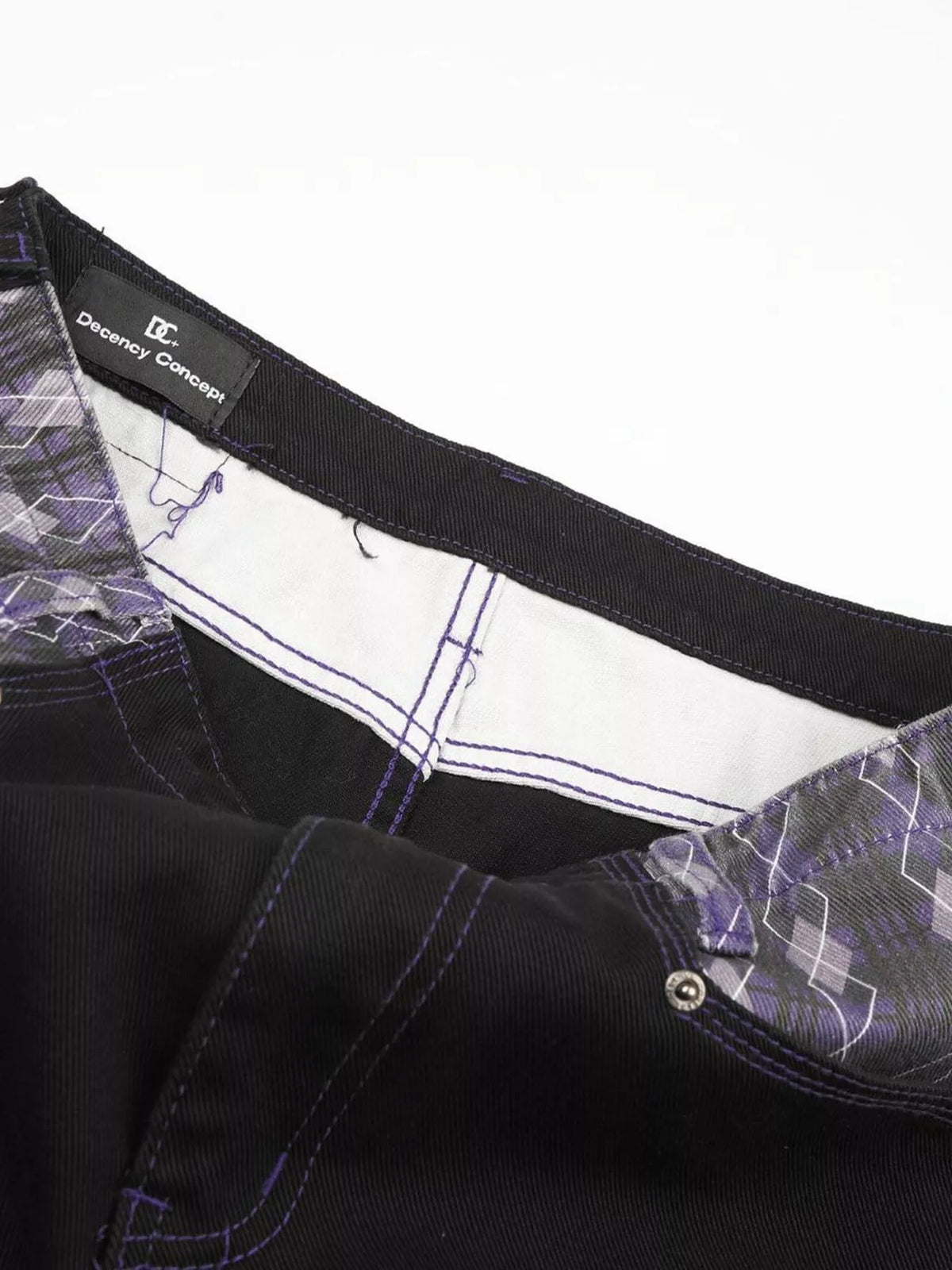 Men's High-Waisted Wide-Leg Jeans with Argyle Pattern Accents in Black, view 8