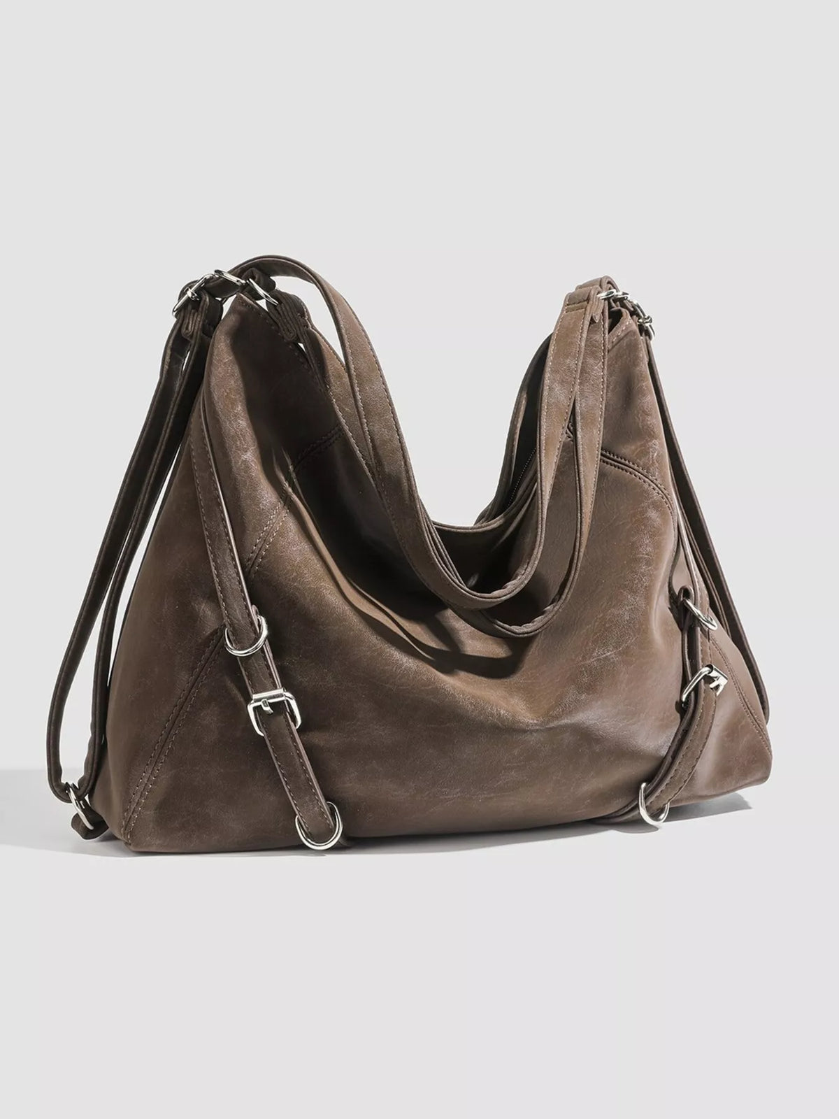 Multi-Way Convertible Hobo Handbag in Brown, view 4