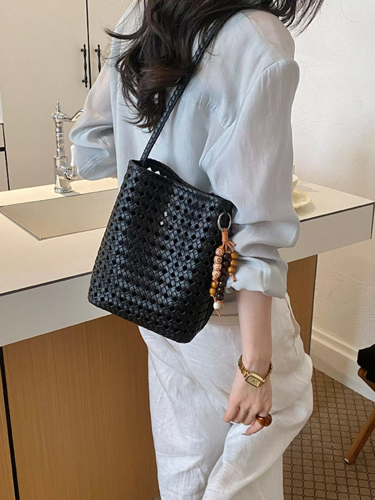 Woven Leather Shoulder Bag - Lilixa.store