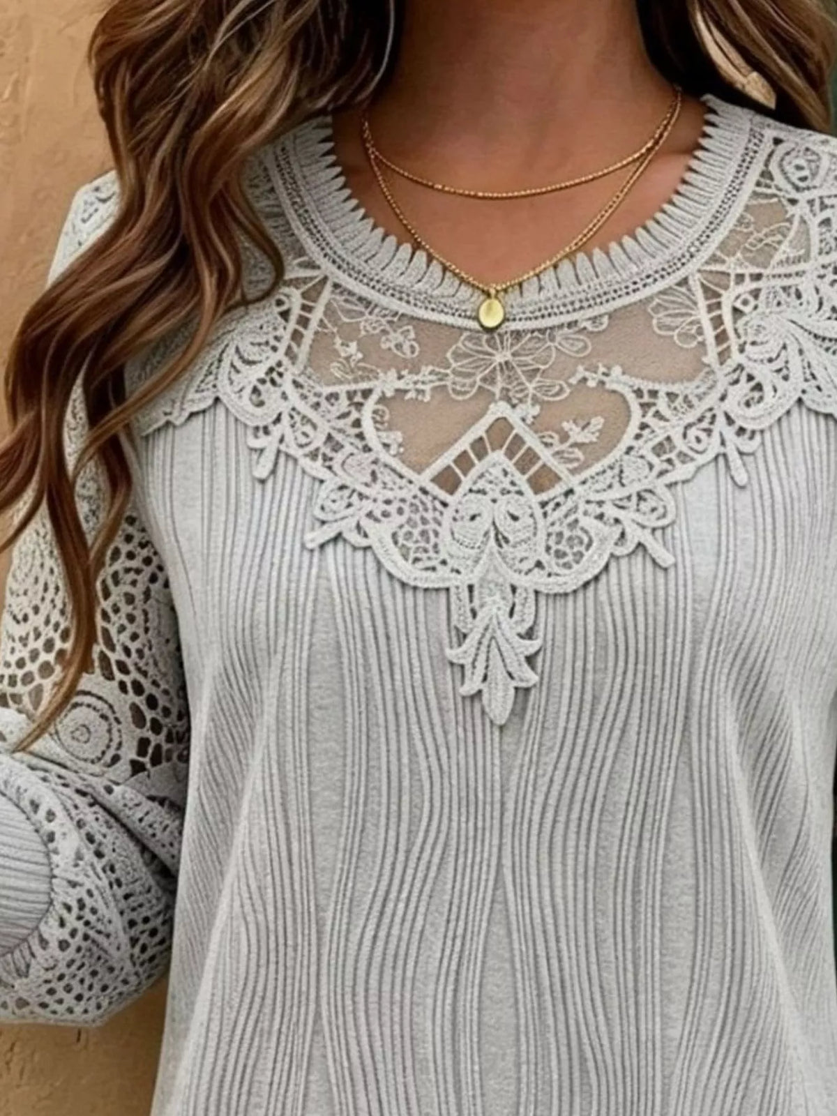 Lace Patchwork Long Sleeve Blouse - Lilixa.store
