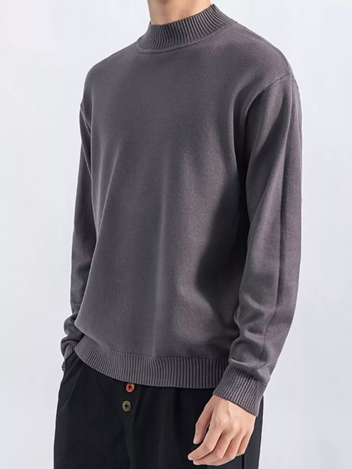 Men's Plus Size Minimalist Mock Neck Sweater in Dark Gray
