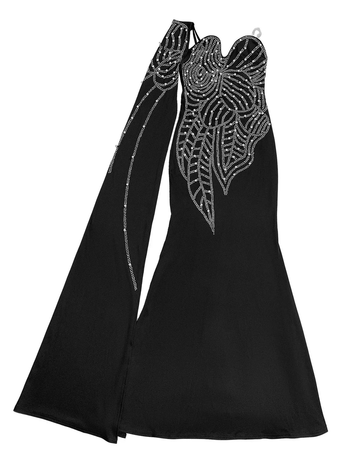Rhinestone Pearl Detail One-Shoulder Mermaid Maxi Dress - Lilixa.store