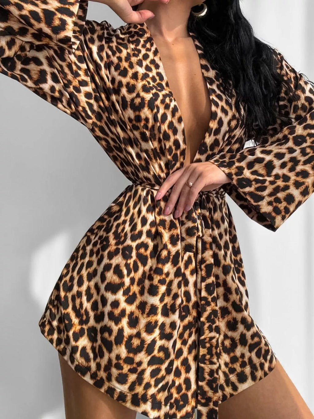 Leopard Cami & Cardigan and Shorts Three-Piece Lounge Set - Lilixa.store