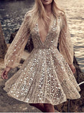 Sequin Deep V-Neck Mini Dress - Lilixa.store