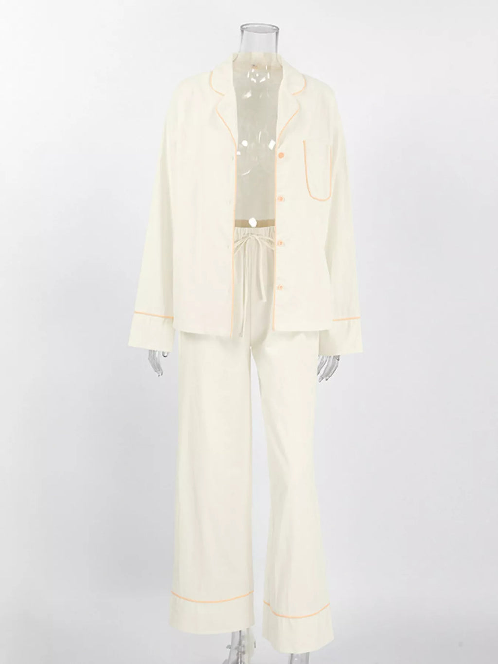 Contrast Trim Button-Down Top and Pants Lounge Set - Lilixa.store