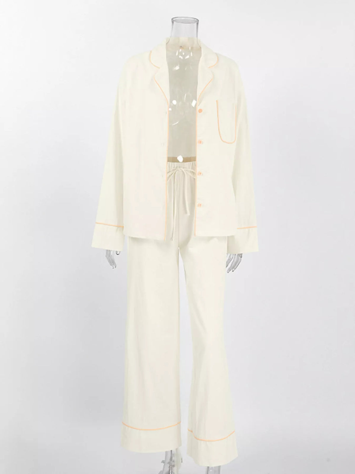 Contrast Trim Button-Down Top and Pants Lounge Set - Lilixa.store