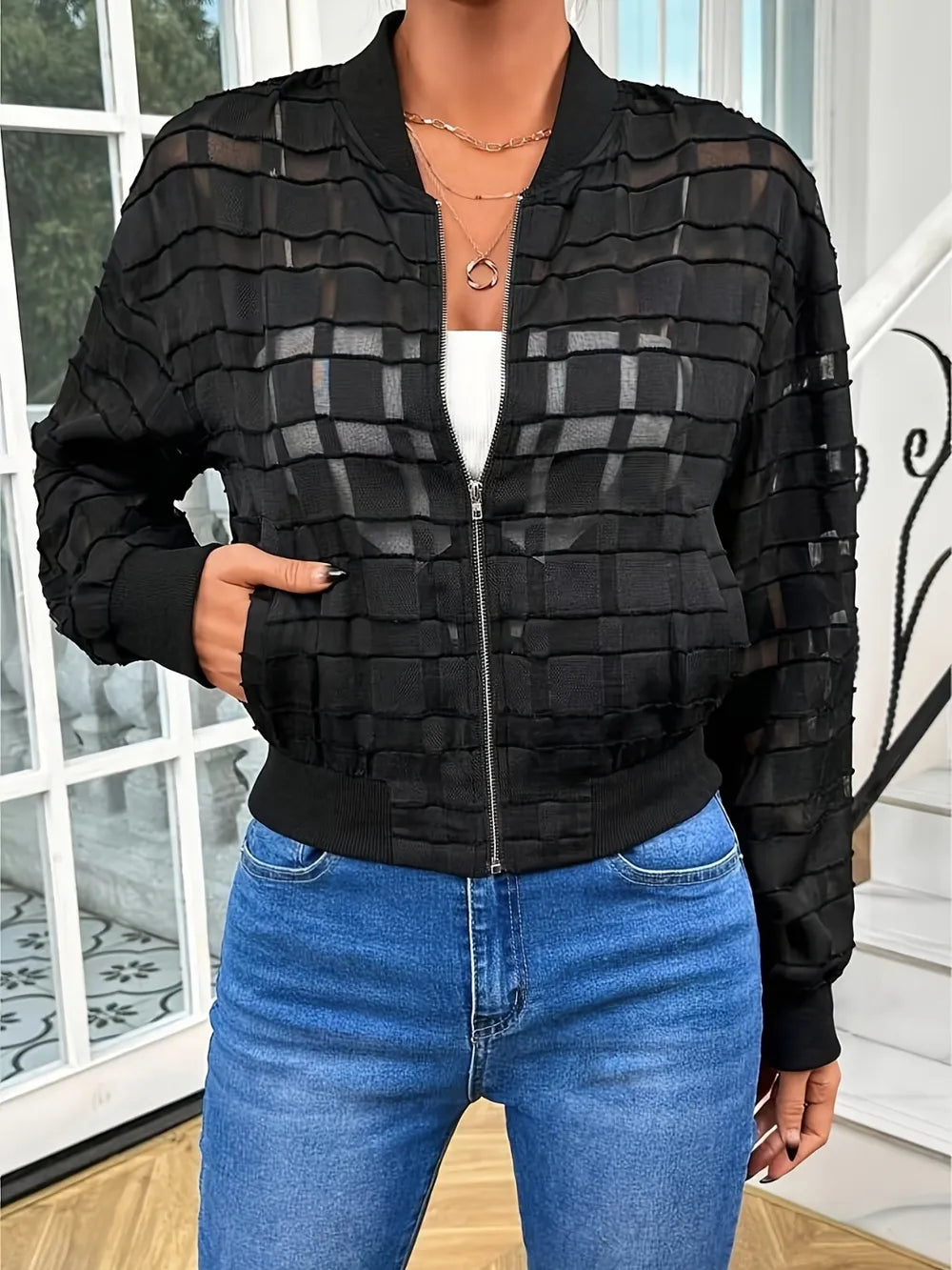 Zip Up Baseball Collar Outerwear - Lilixa.store