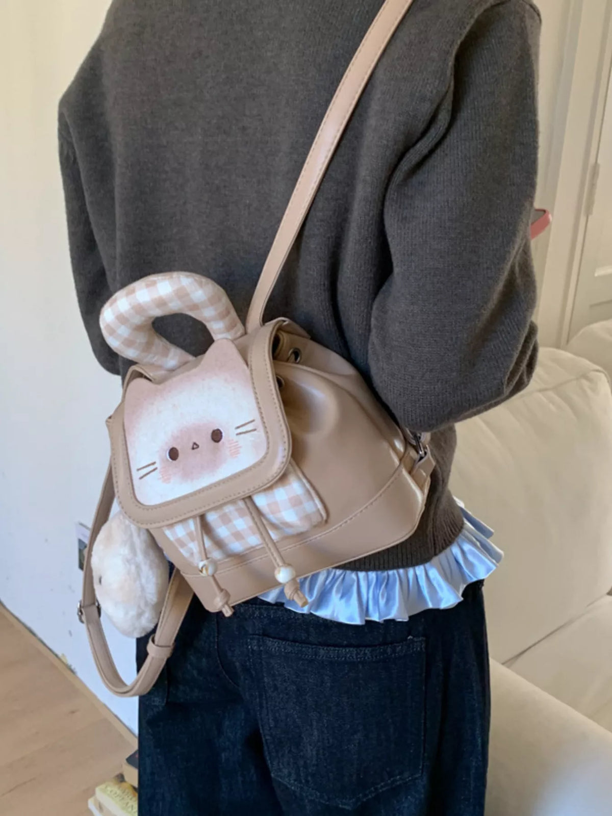 Cat Plaid Backpack Bag - Lilixa.store