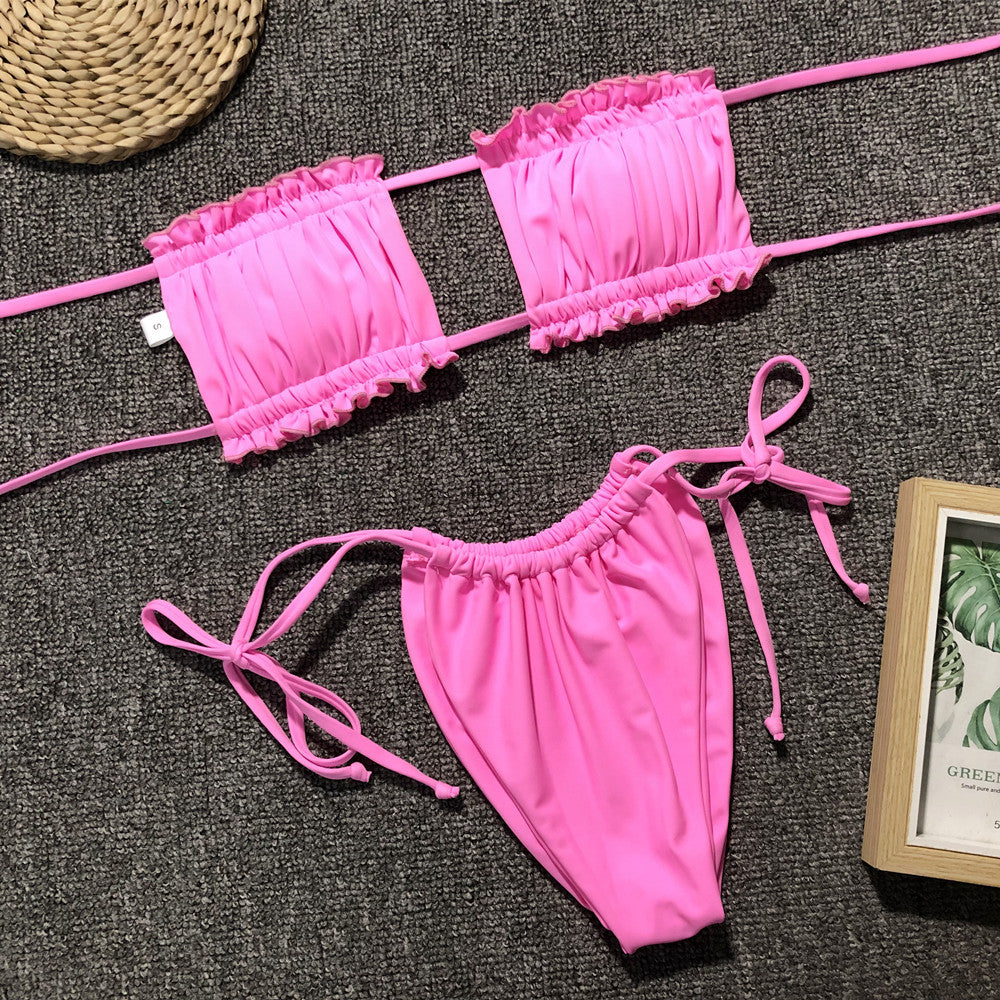 Frill Trim Ruched Bikini Set - Lilixa.store