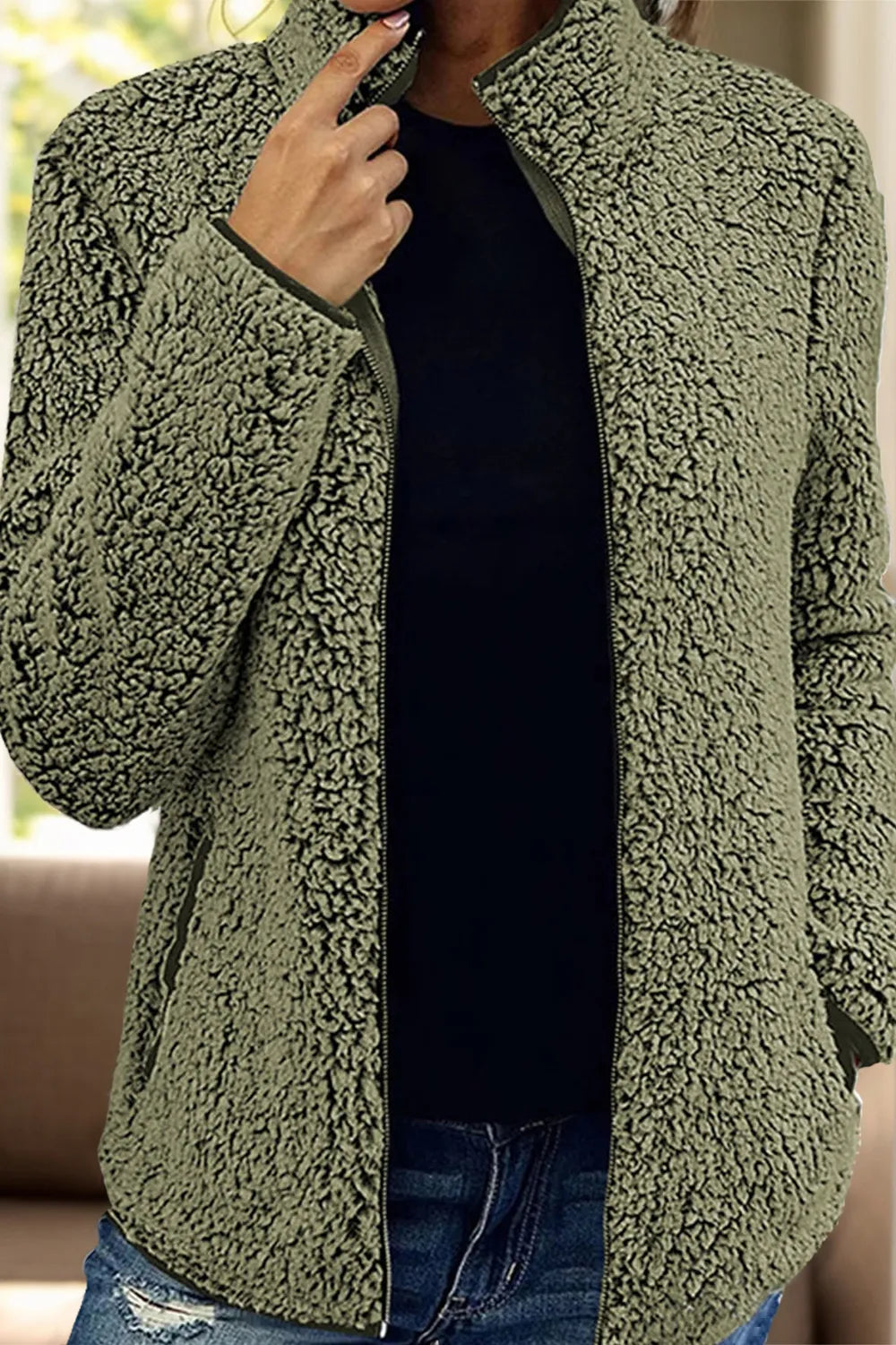 Pocketed Zip Up Turtleneck Jacket, view 11