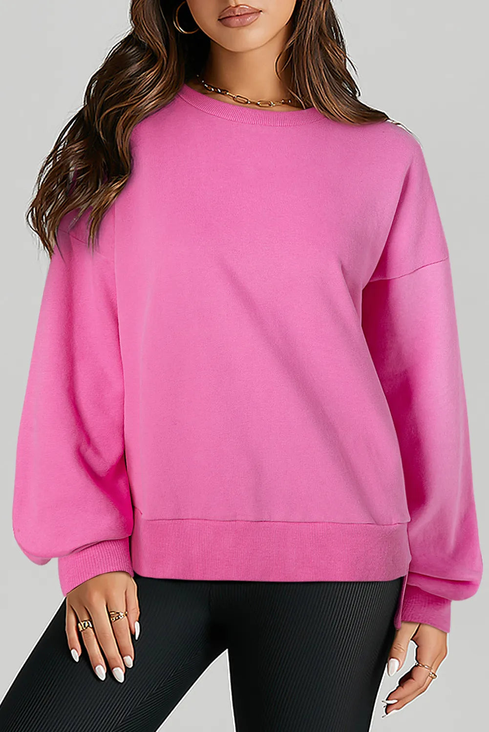 High-Low Round Neck Long Sleeve Sweatshirt - Lilixa.store