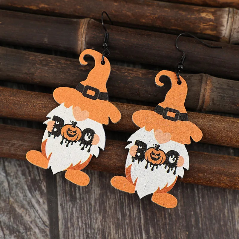 Wooden Dwarfs Pumpkin Dangle Earrings - Lilixa.store