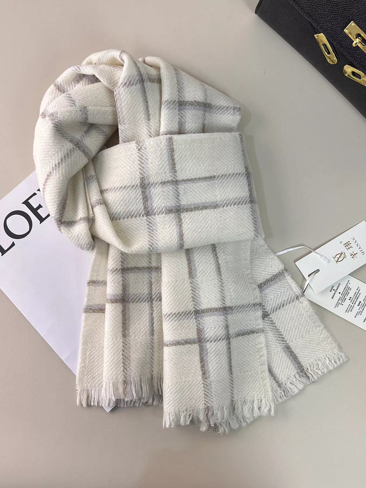 100% Wool Raw Hem Plaid Scarf - Lilixa.store