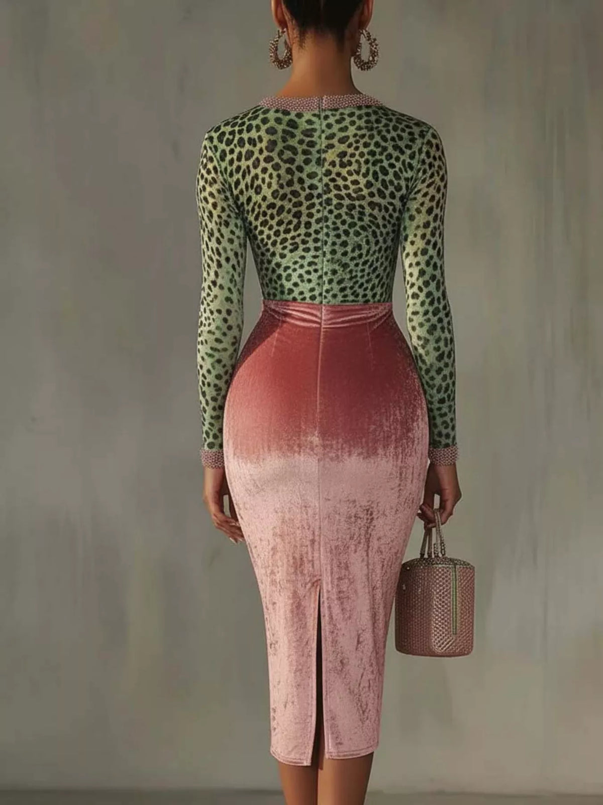 Velvet Leopard Long-Sleeve Midi Dress - Lilixa.store