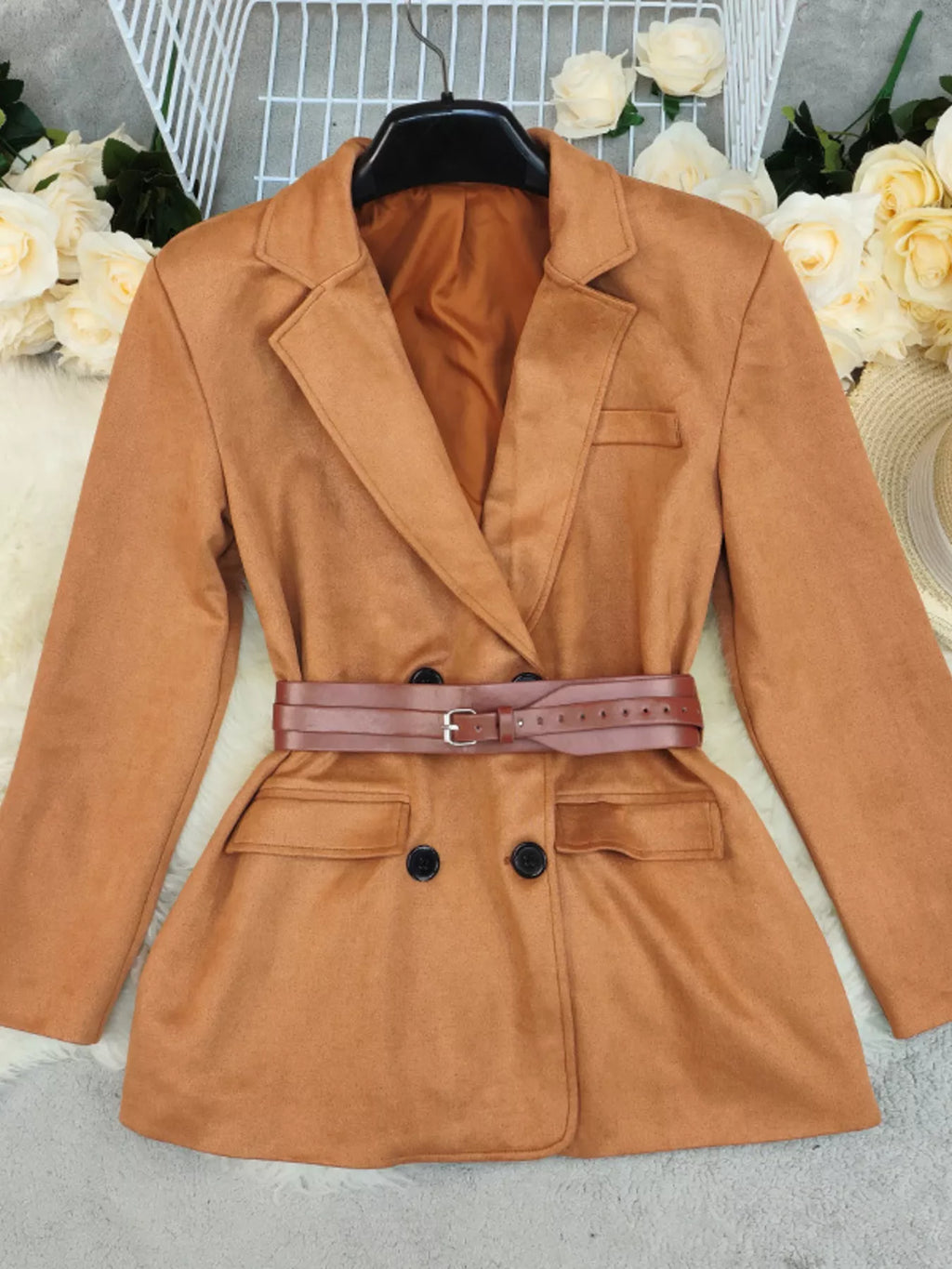 Double-Breasted Lapel Collar Blazer - Lilixa.store