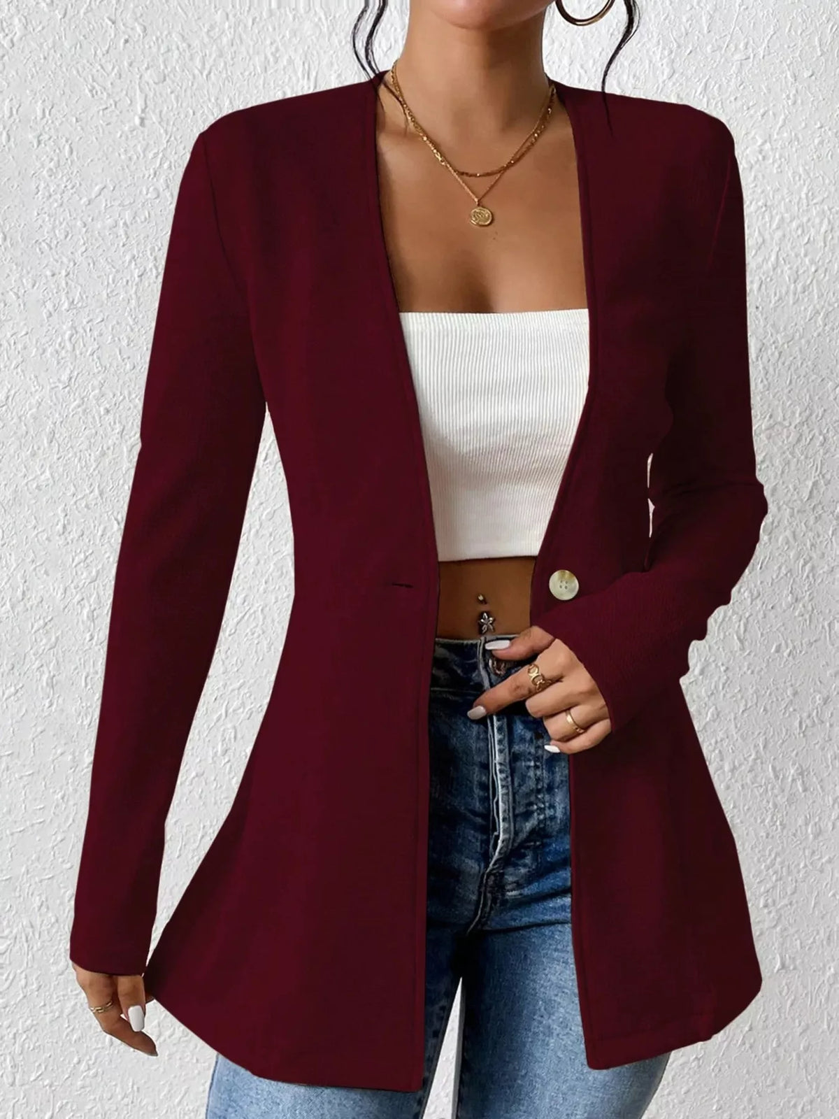 Single-Button Long Sleeve Blazer - Lilixa.store