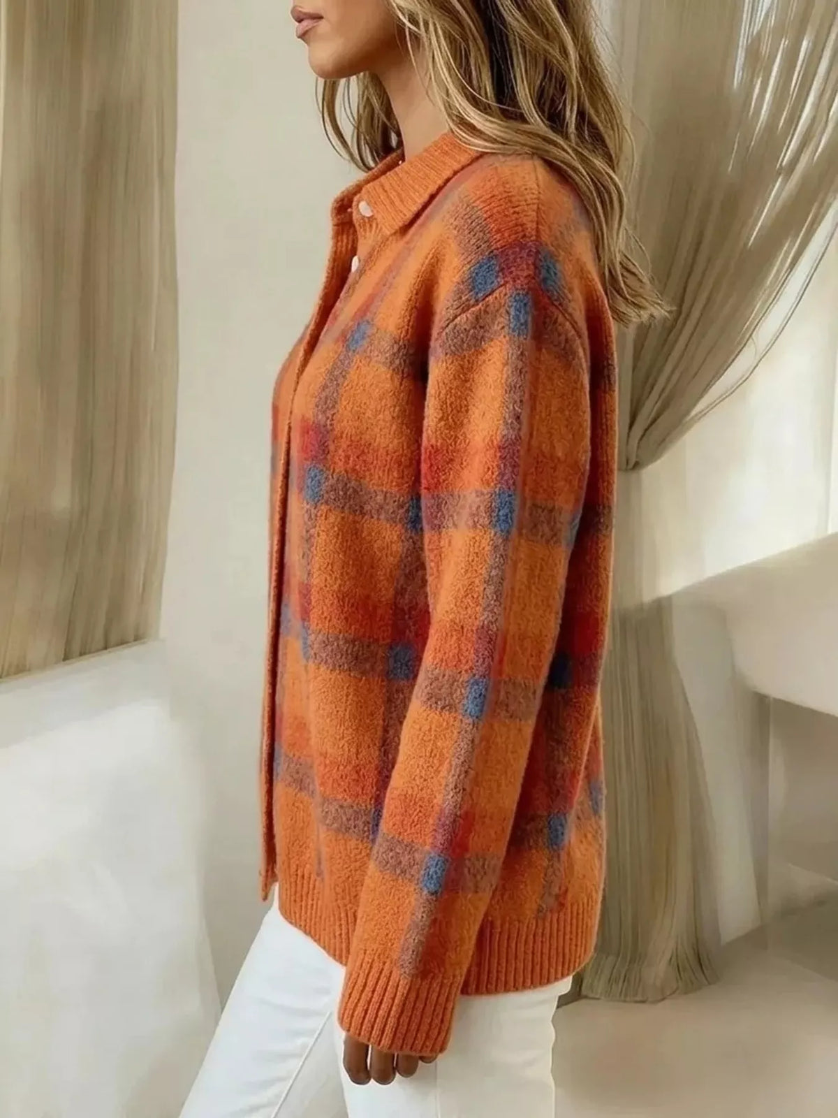 Plaid Button-Up Cardigan - Lilixa.store