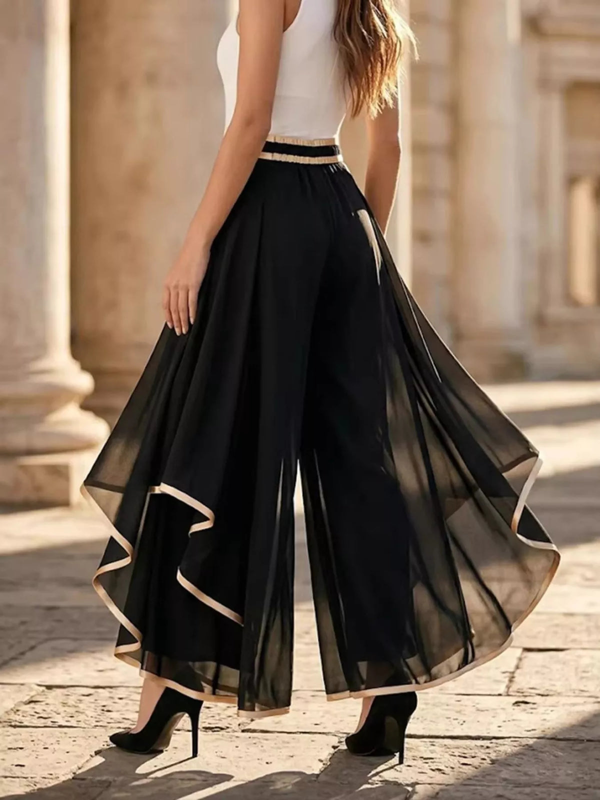 Full Size High-Waisted Chiffon Wide-Leg Pants Plus Size - Lilixa.store