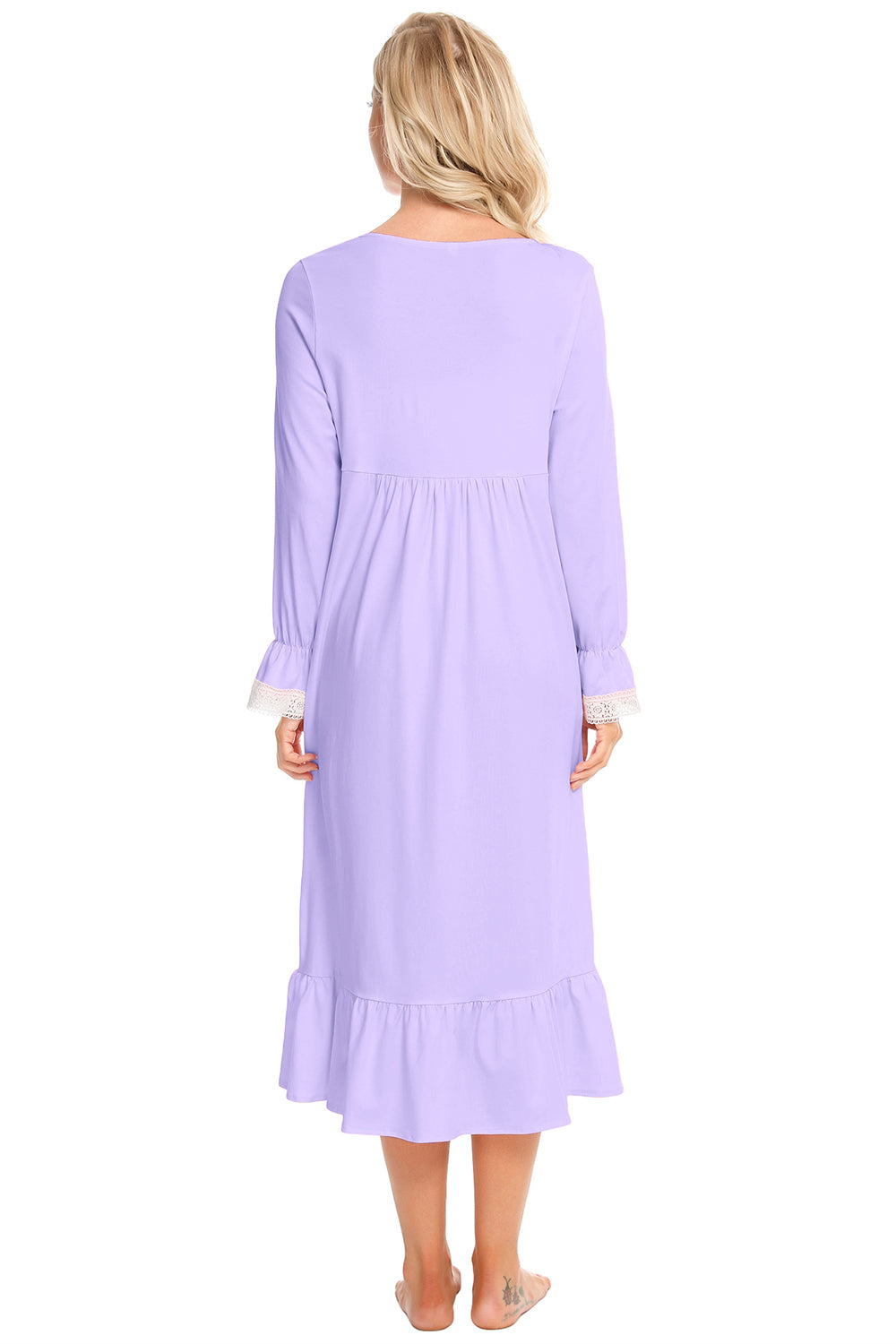 Lace Detail Square Neck Flounce Sleeve Night Dress - Lilixa.store