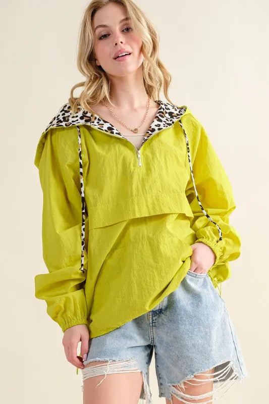 And The Why Leopard Print Hoodie Zipper Up Pocket Windbreaker - Lilixa.store