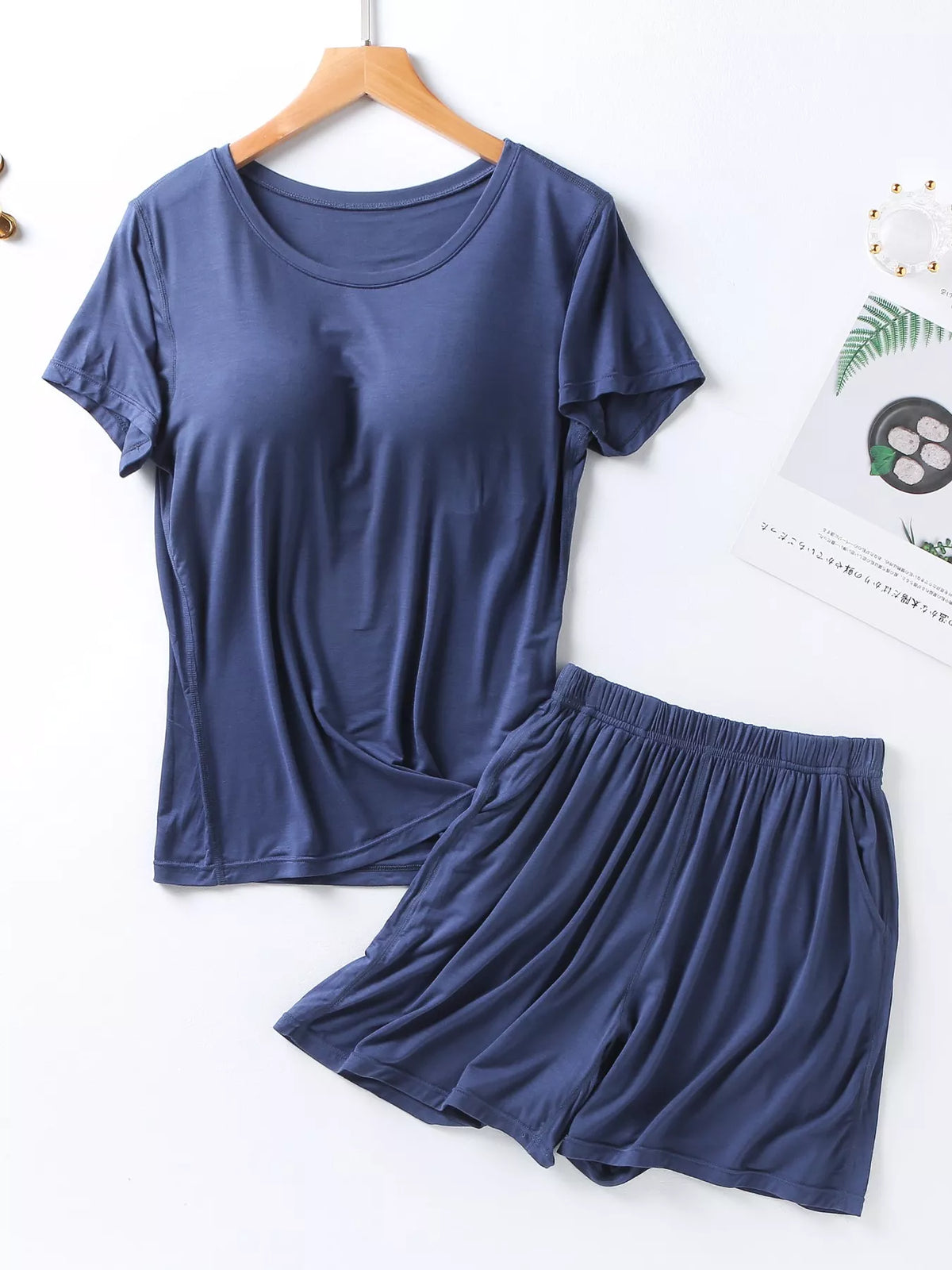 Plus Size Padded Round Neck Modal T-Shirt and Shorts Set - Lilixa.store