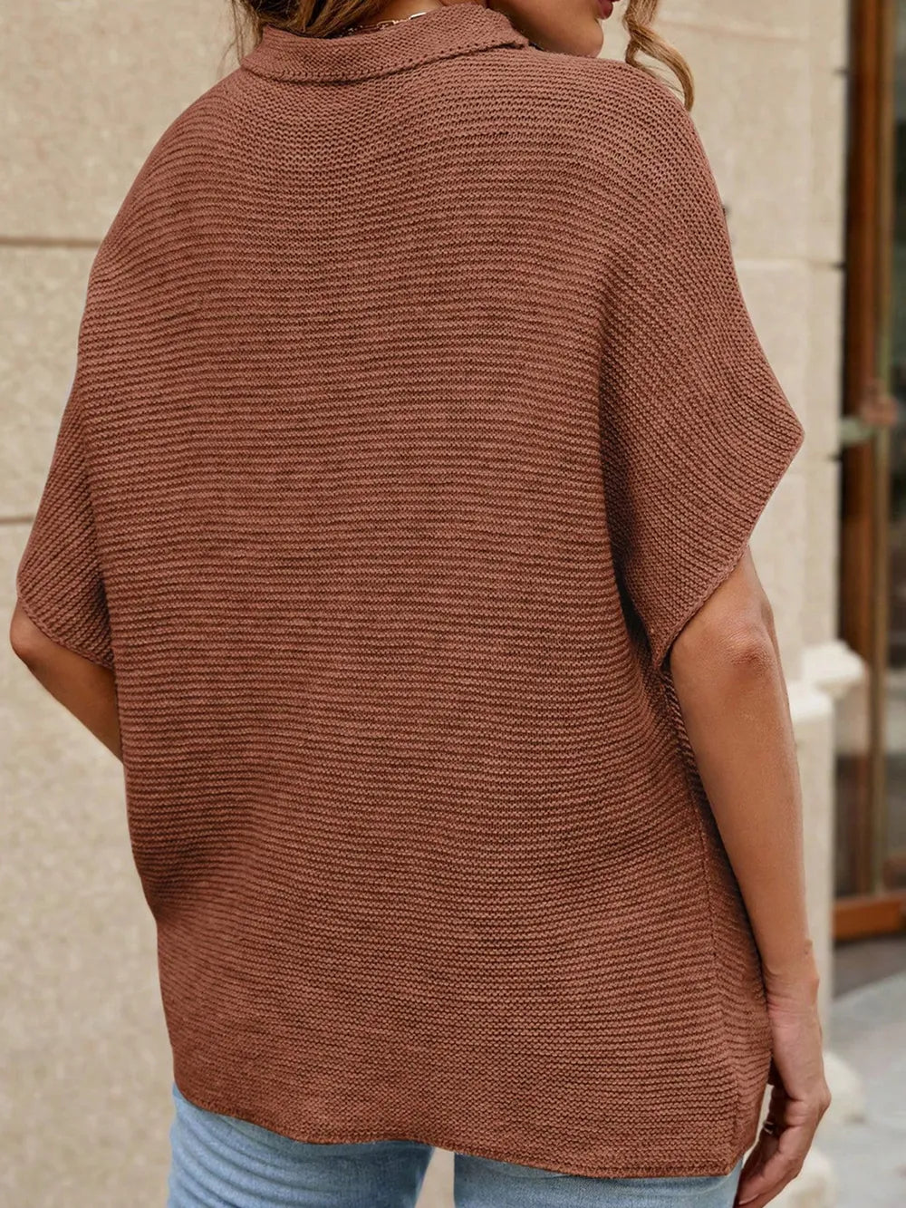 Mock Neck Short Sleeve Sweater - Lilixa.store