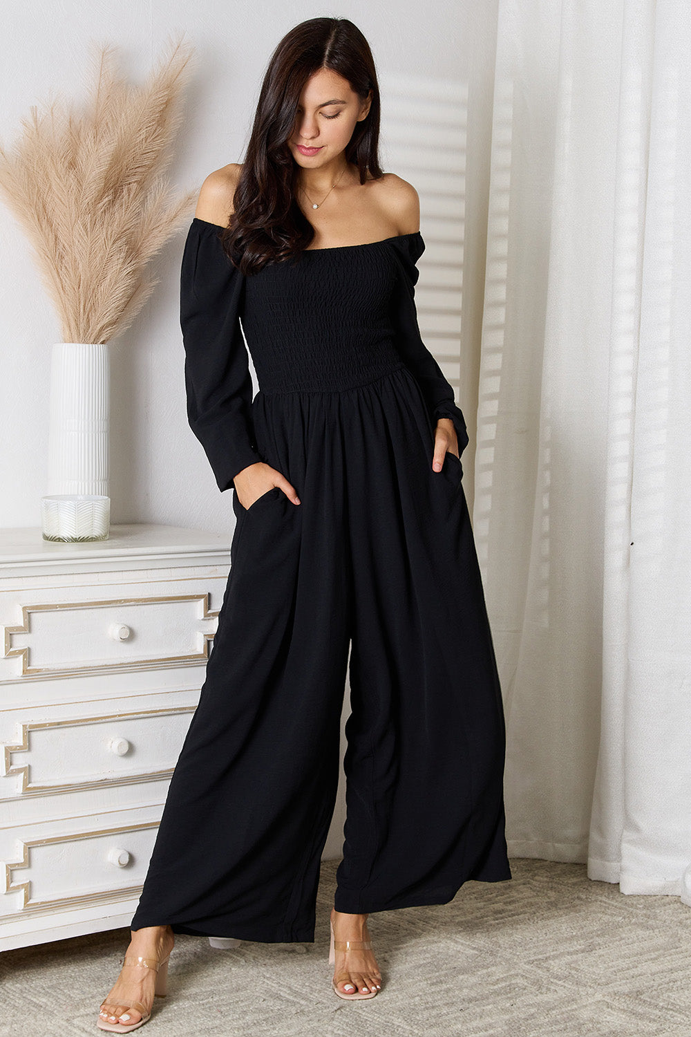 Double Take Square Neck Jumpsuit with Pockets - Lilixa.store