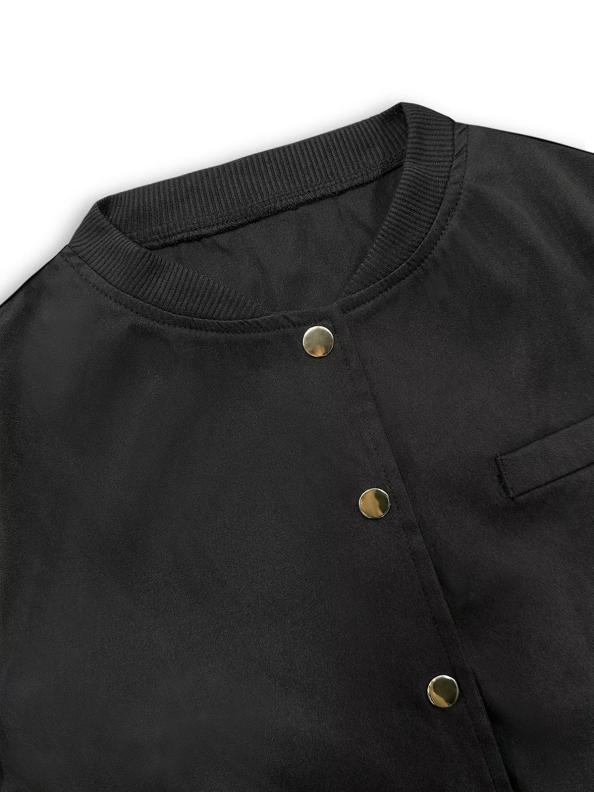 Snap Down Cropped Bomber Jacket in Black, view 9