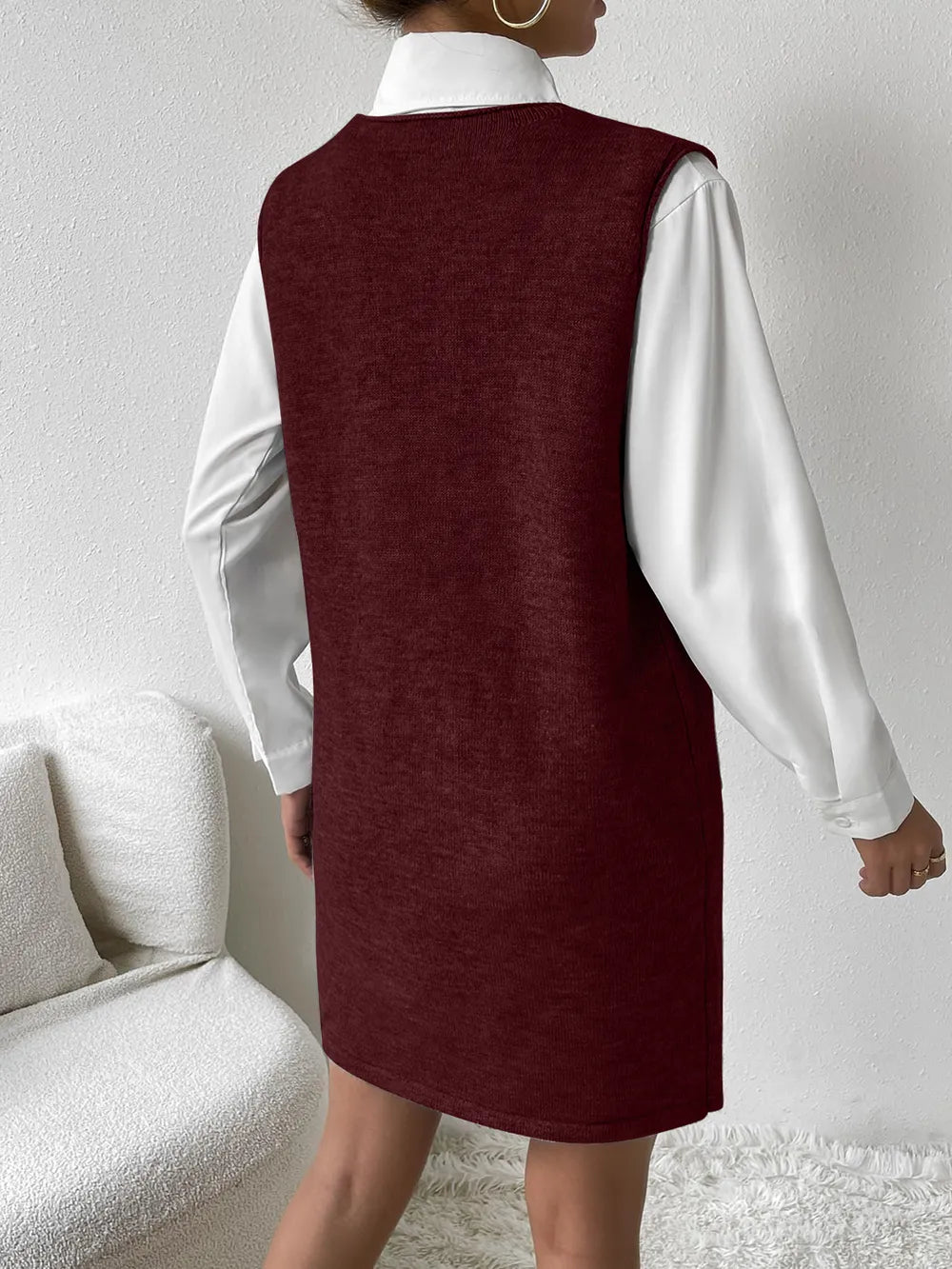V-Neck Sleeveless Sweater Dress with Pockets, view 11
