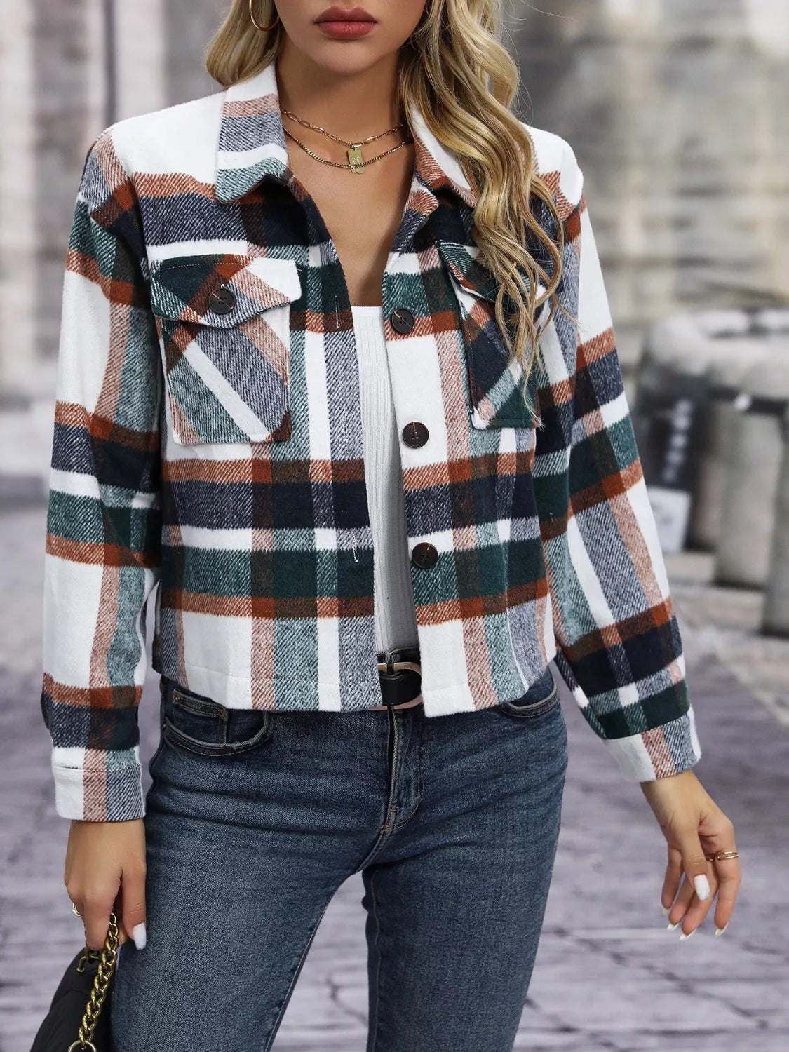 Plaid Button-Up Jacket, view 4