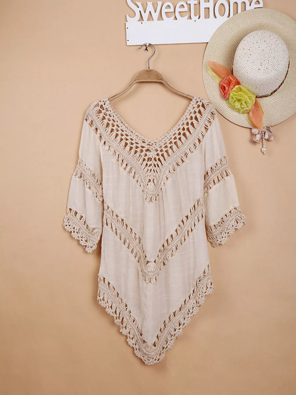 Crochet Trim V-Neck Cover Up - Lilixa.store