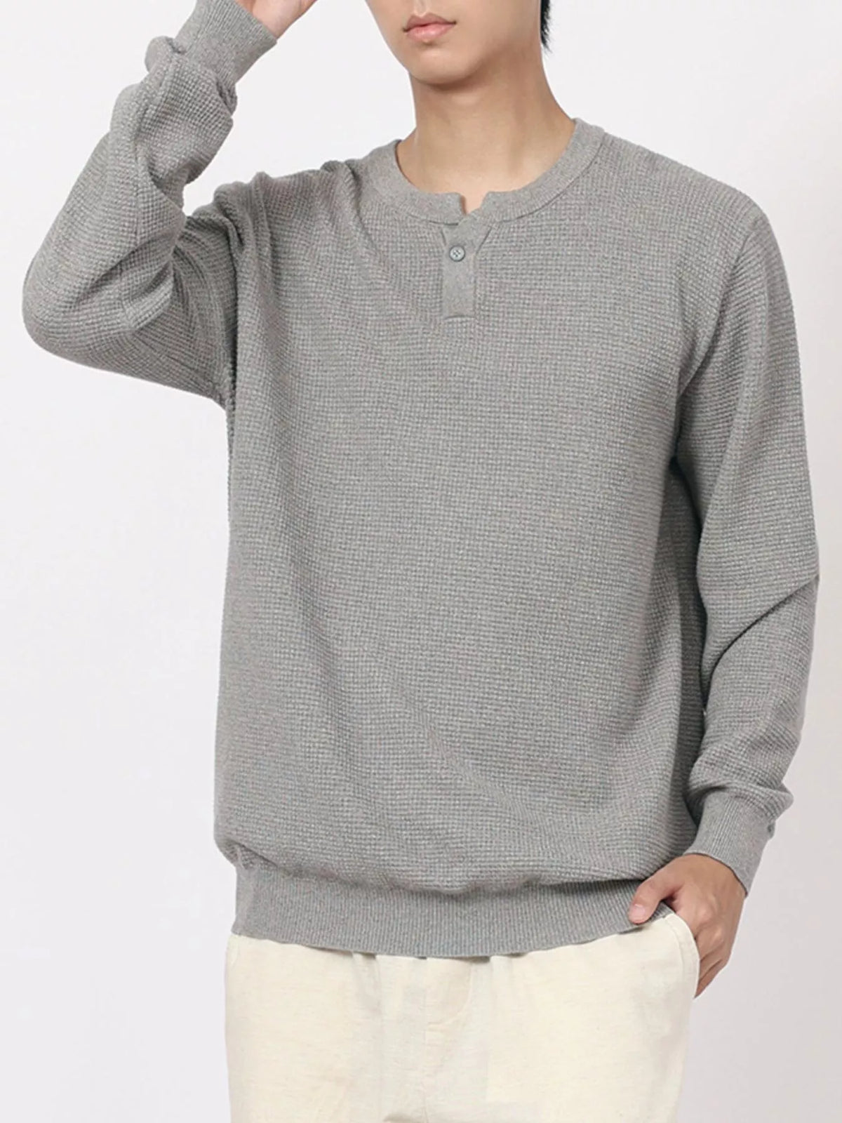 Men's Plus Size Button Detail Waffle Knit Top - Lilixa.store