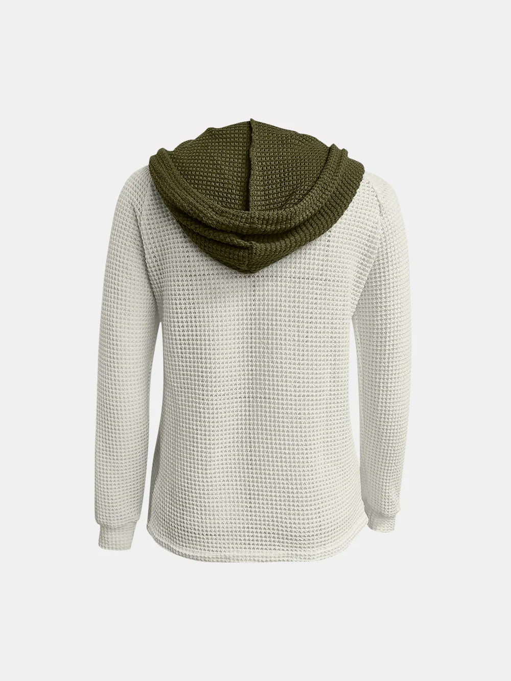 Full Size Waffle-Knit Contrast Long Sleeve Hoodie - Lilixa.store