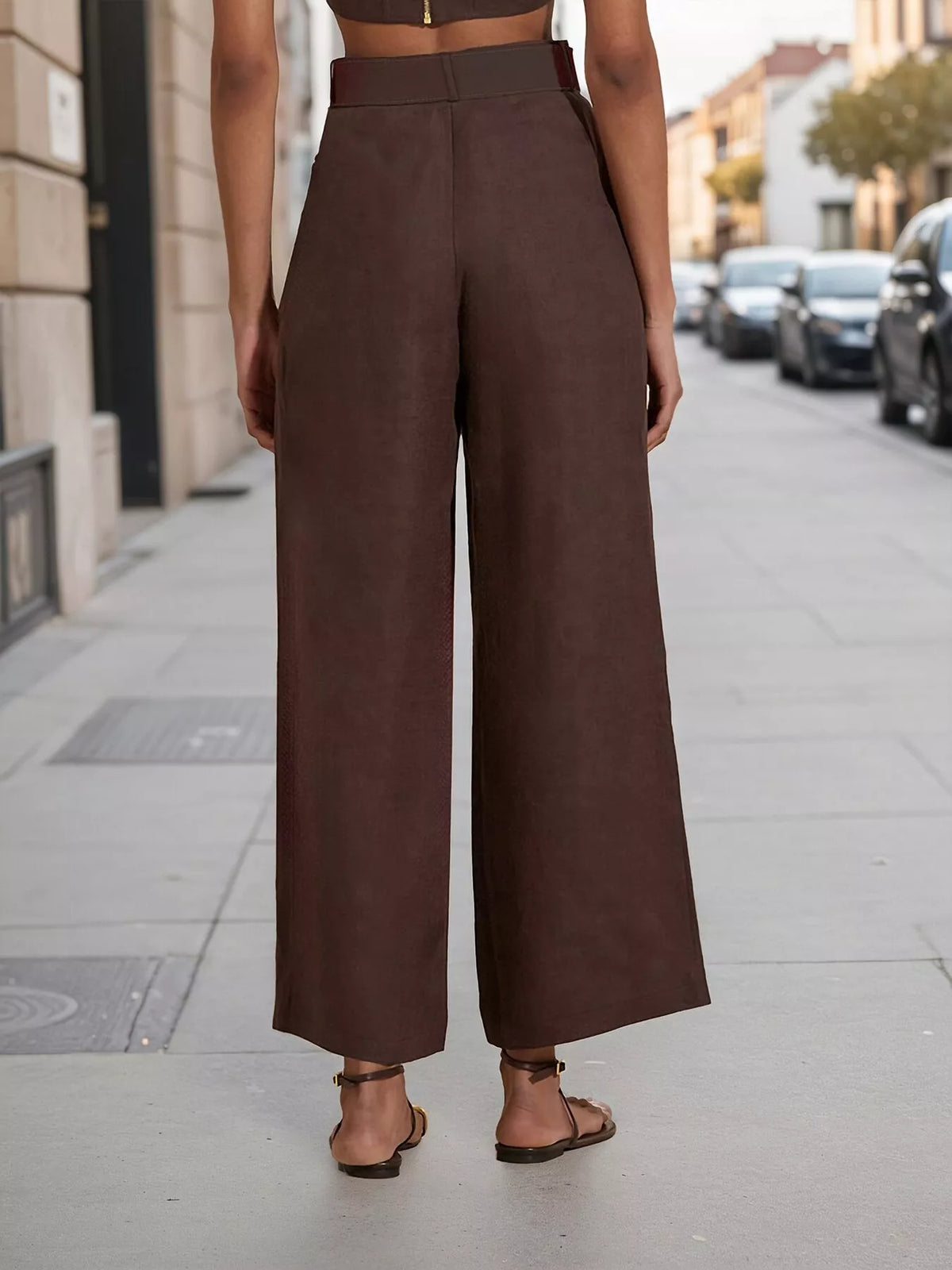 Lapel Collar Blazer and Wide Leg Pants Set