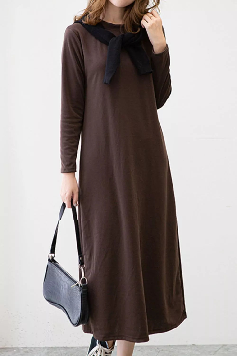 Casual Long Sleeve Midi Dress - Lilixa.store