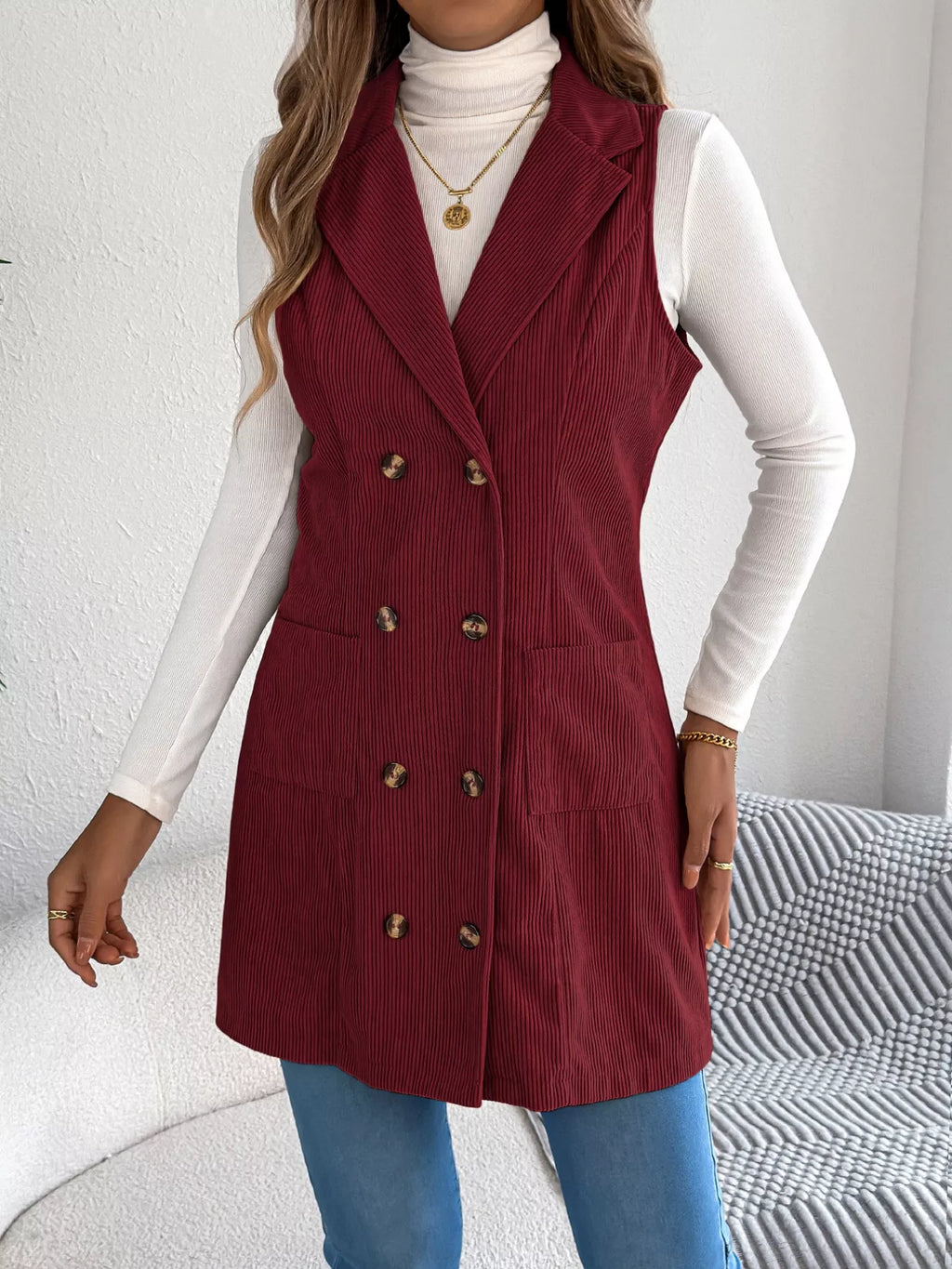 Double-Breasted Long Vest Coat - Lilixa.store