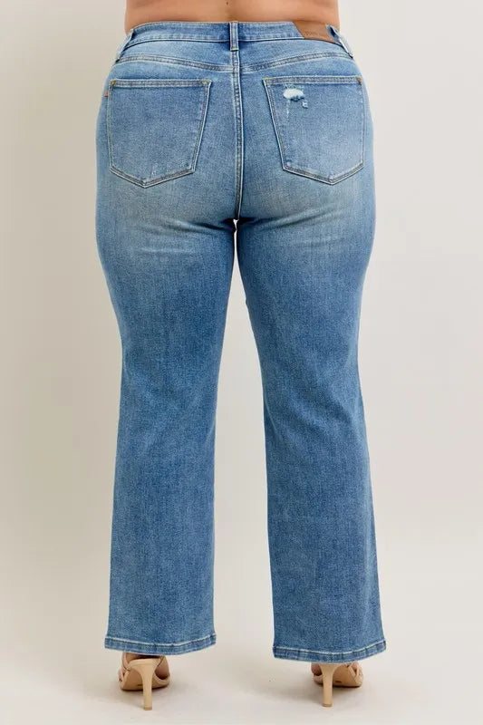 Judy Blue Full Size High Waist Vintage Wash Front Seam & Slit Straight Plus Size - Lilixa.store