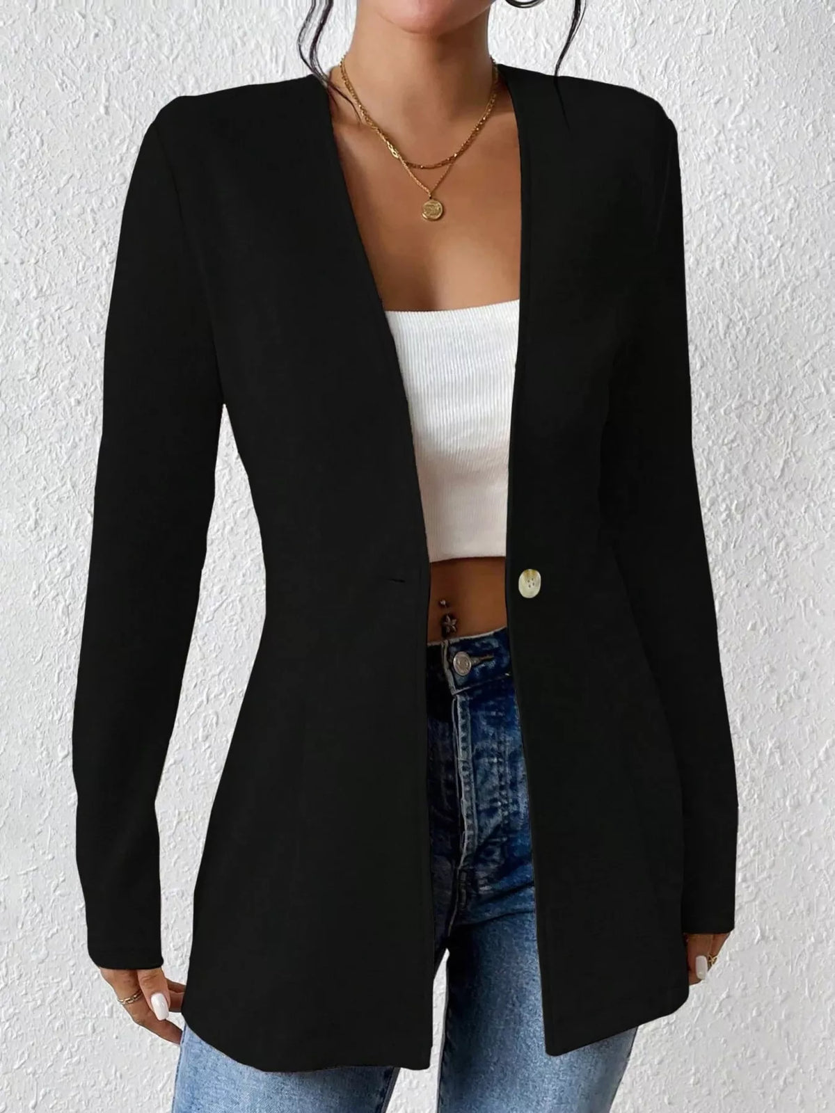Single-Button Long Sleeve Blazer - Lilixa.store