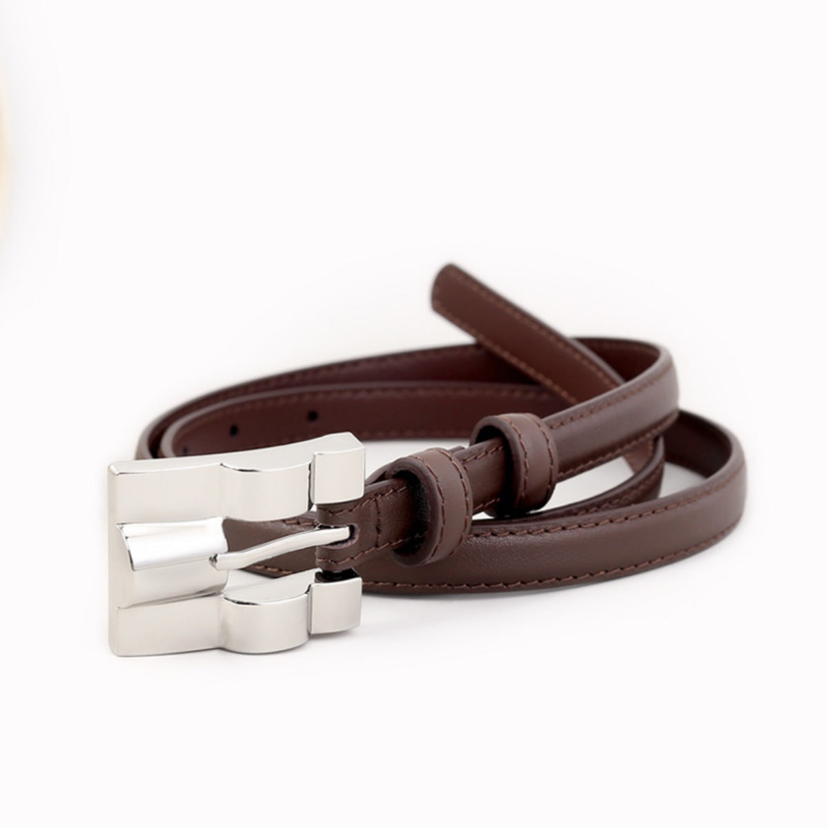 Skinny Leather Belt with Silver Buckle, view 4