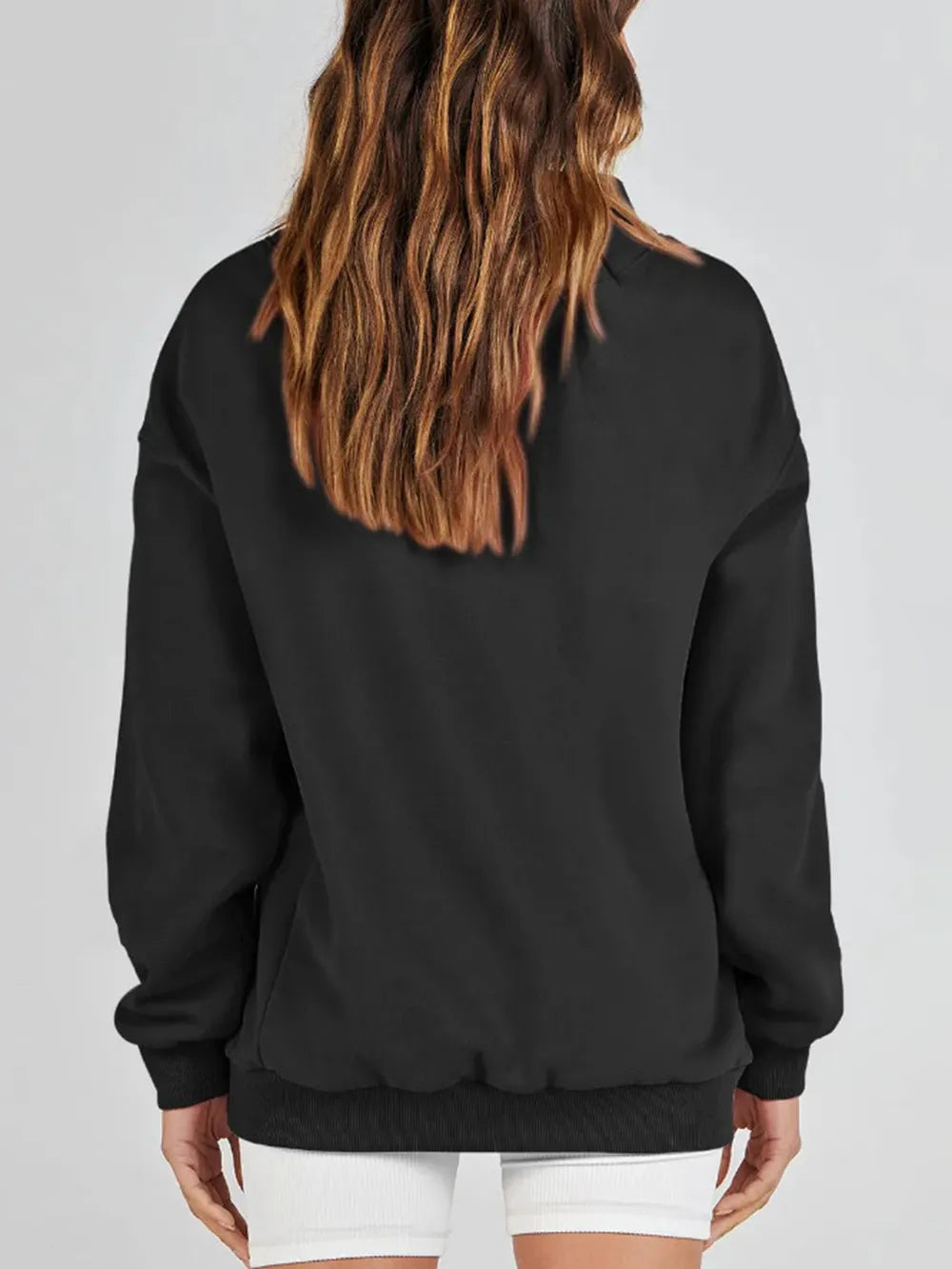 Mock Neck Drop Shoulder Long Sleeve Sweatshirt - Lilixa.store