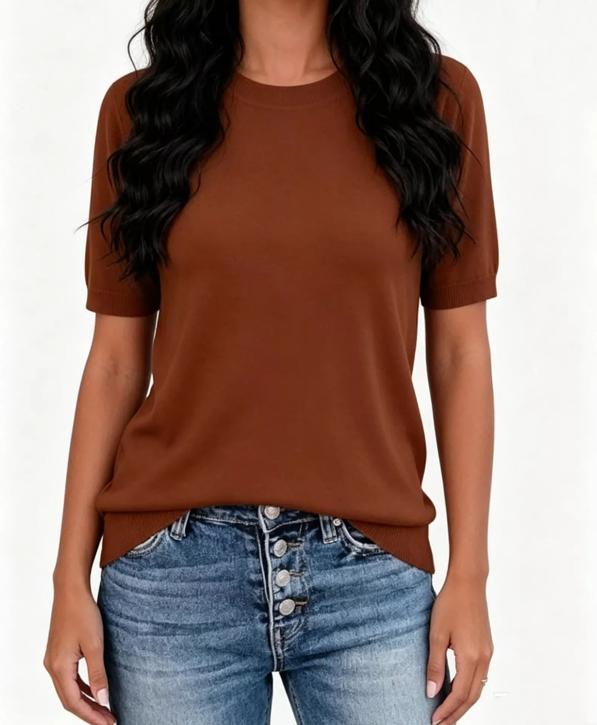 Classic Crew Neck Short Sleeve Knit Top - Lilixa.store