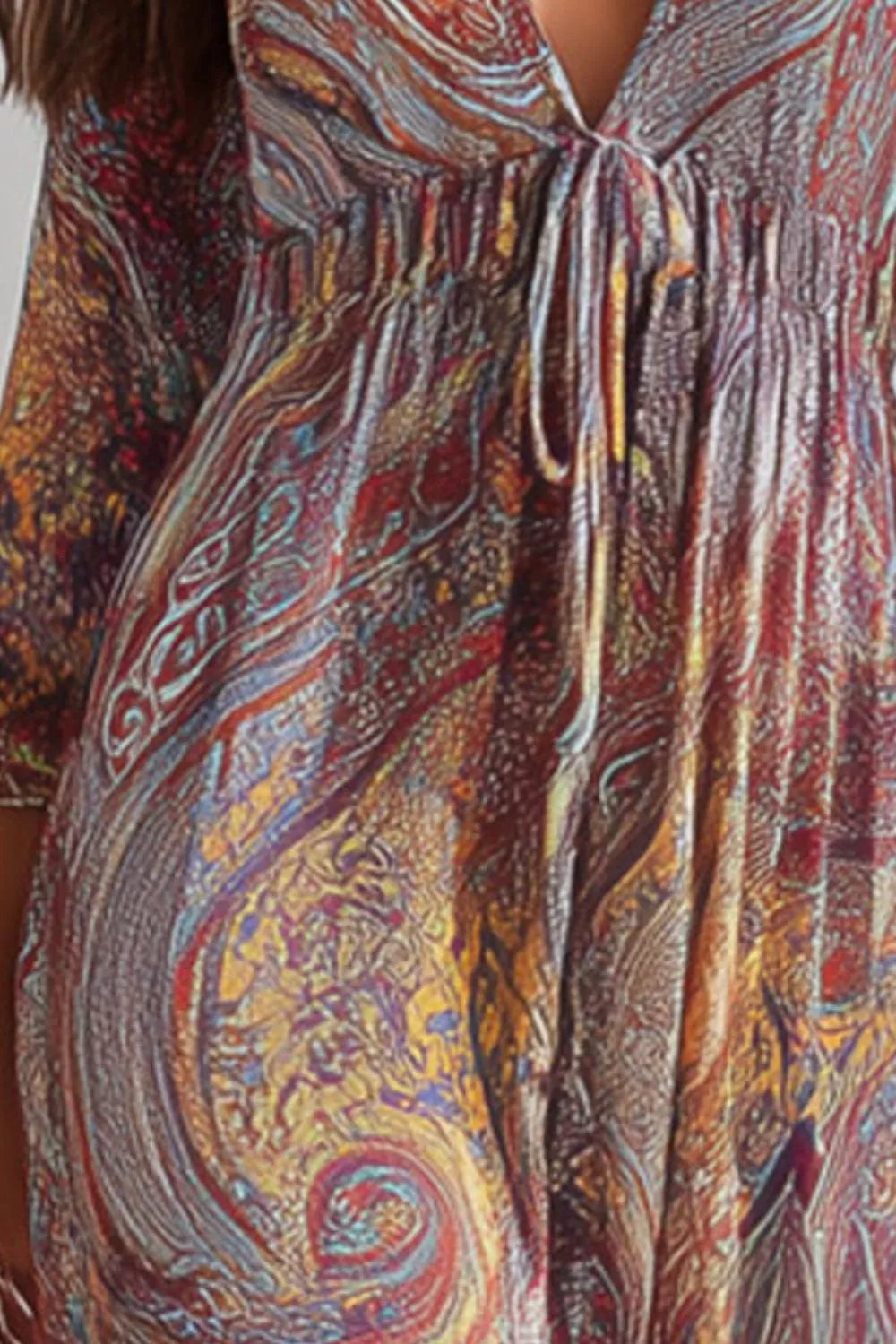 Paisley Print V-Neck Long Sleeve Maxi Dress