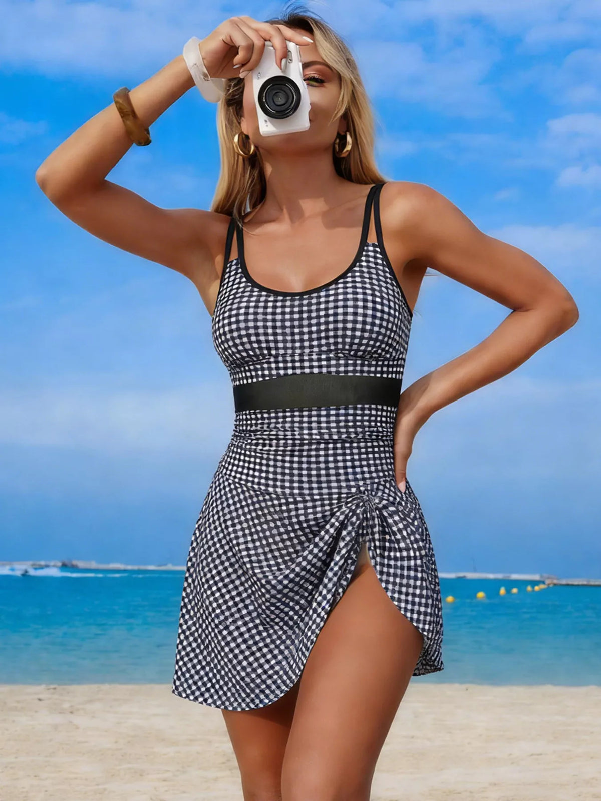 Mesh Panel Scoop Neck One-Piece Swimsuit - Lilixa.store