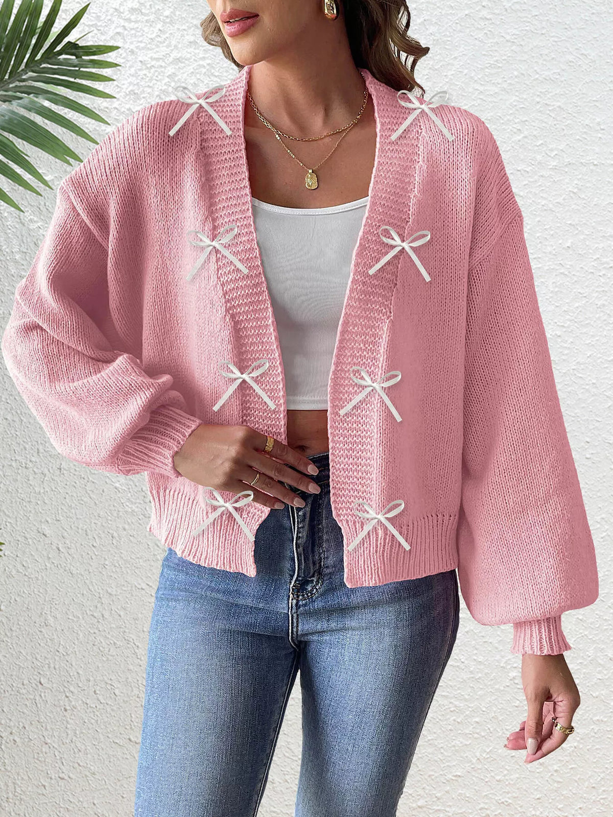 Bow-Tie Open Front Knit Cardigan - Lilixa.store
