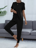 Shiny Round Neck Short Sleeve Top and Pants Set - Lilixa.store